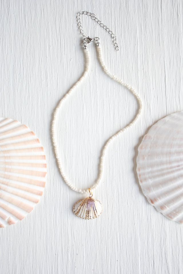 Vintage Gold Tone Shell Seed Bead Necklace Selected By Moons + Junes Vintage #1