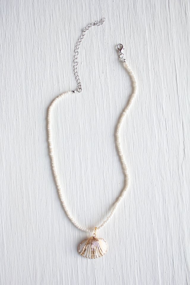 Vintage Gold Tone Shell Seed Bead Necklace Selected By Moons + Junes Vintage #3