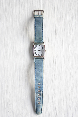 1980s Vintage Denim Square Face Watch Selected By Moons + Junes Vintage
