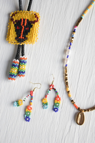 Handmade Vintage Artisan Seed Bead Flower Earrings Selected By Moons + Junes Vintage