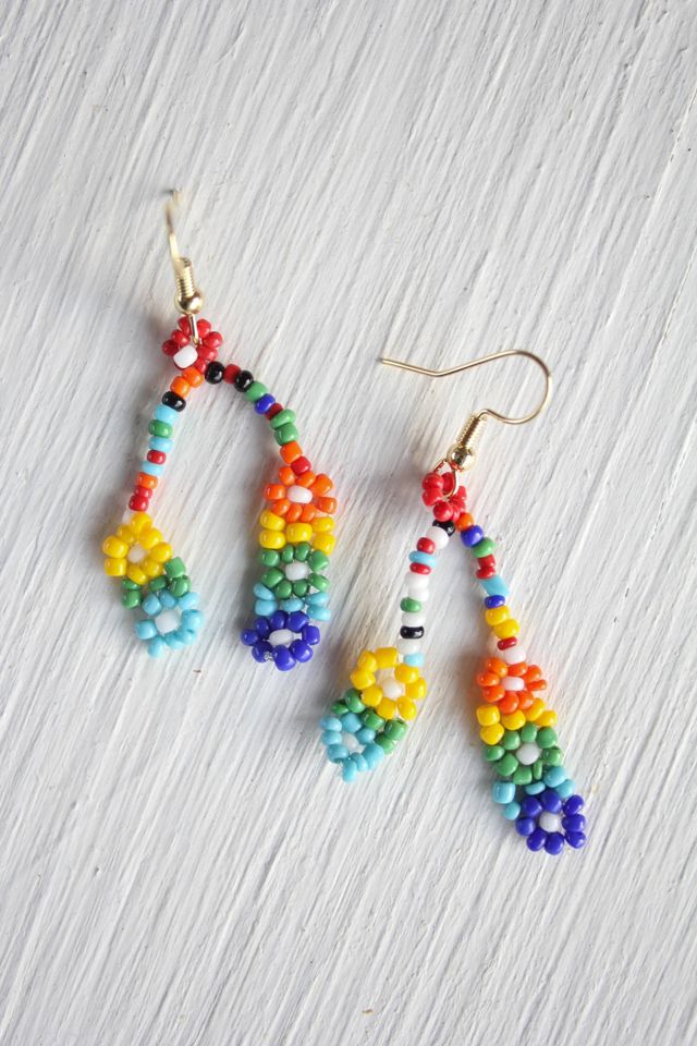 Handmade Vintage Artisan Seed Bead Flower Earrings Selected By Moons + Junes Vintage #1