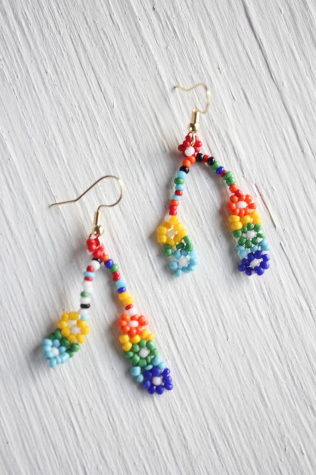 Handmade Vintage Artisan Seed Bead Flower Earrings Selected By Moons + Junes Vintage #2