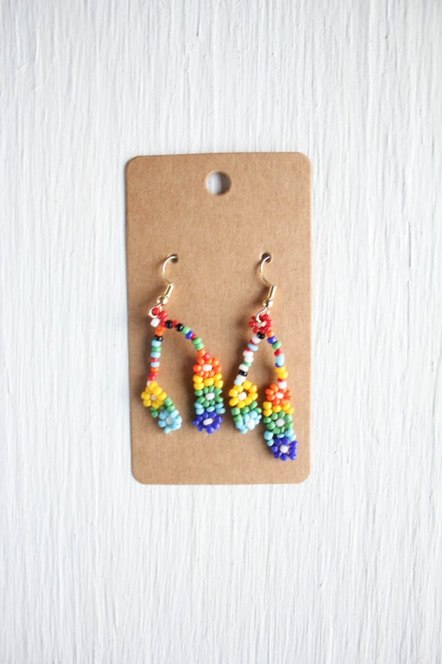 Handmade Vintage Artisan Seed Bead Flower Earrings Selected By Moons + Junes Vintage #3