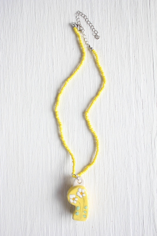 Vintage Yellow Daisy Ceramic Whistle Necklace Selected By Moons + Junes Vintage