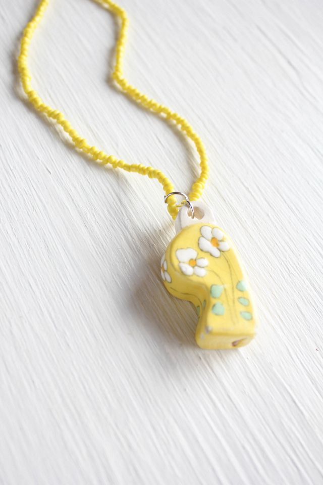 Vintage Yellow Daisy Ceramic Whistle Necklace Selected By Moons + Junes Vintage #3