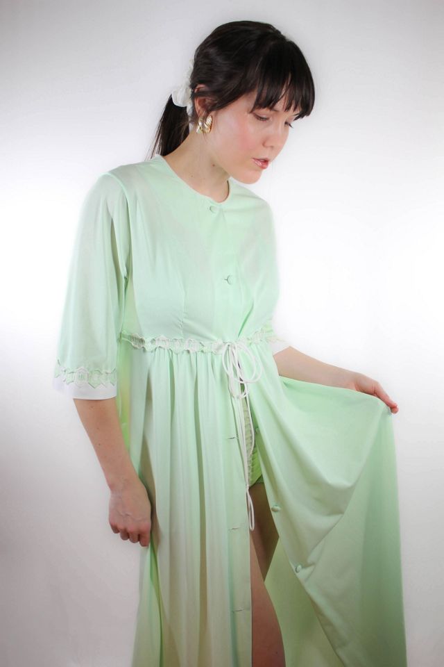 1970s Mint Green Maxi Robe Lounge Dress Selected By Moons + Junes Vintage #1