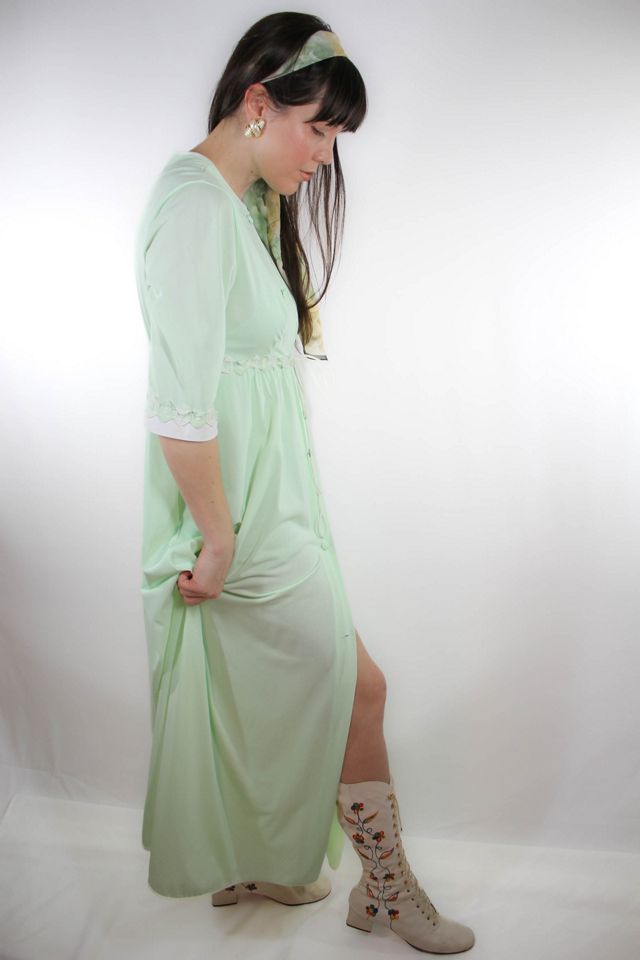 1970s Mint Green Maxi Robe Lounge Dress Selected By Moons + Junes Vintage #3