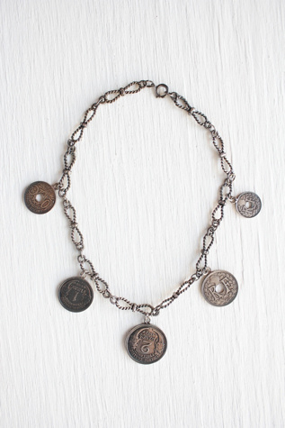 Vintage French Coin Bronzed Chain Necklace Selected By Moons + Junes Vintage