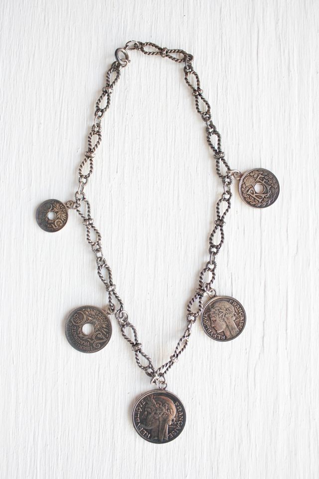 Vintage French Coin Bronzed Chain Necklace Selected By Moons + Junes Vintage #2
