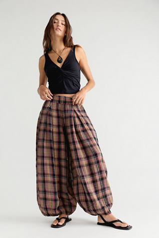 Moonflower Plaid Pull-On Balloon Pants