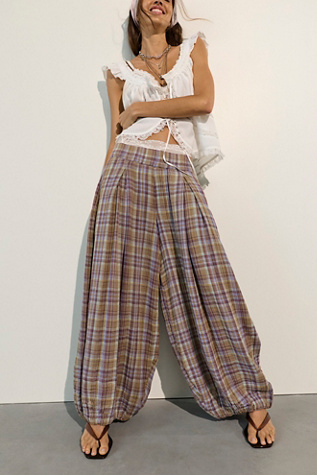 Moonflower Plaid Pull-On Balloon Pants