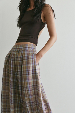 Moonflower Plaid Pull-On Balloon Pants