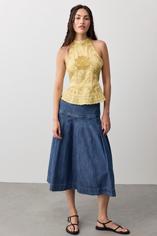 We The Free Skipper Pleated Denim Midi Skirt