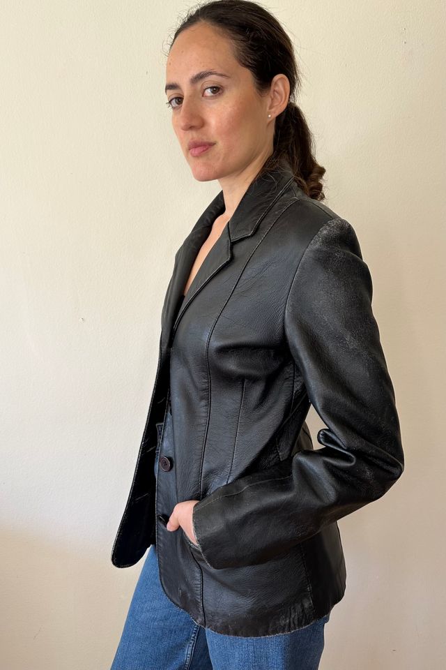 Vintage Carnaby Black Distressed Fitted Blazer Jacket Selected by Picky Jane #1