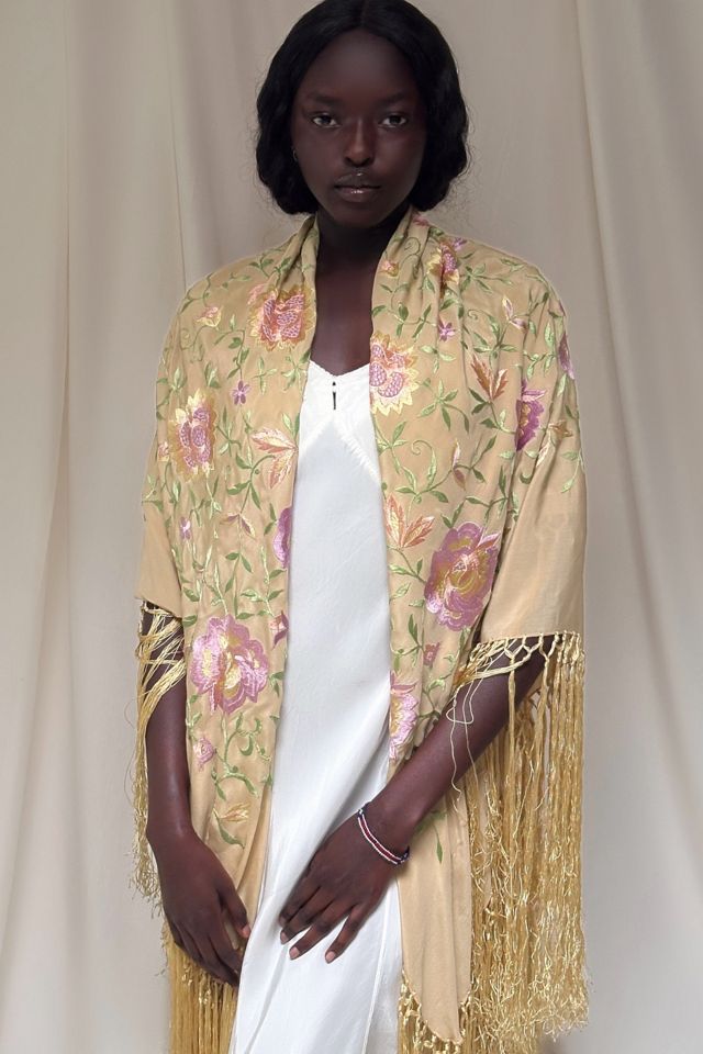 Vintage 1920's Silk Floral Piano Shawl With Fringe Selected By Afterlife Boutique #2