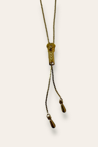 Vintage 1980's Gold Tone Zipper Lariat Necklace Selected By Afterlife Boutique