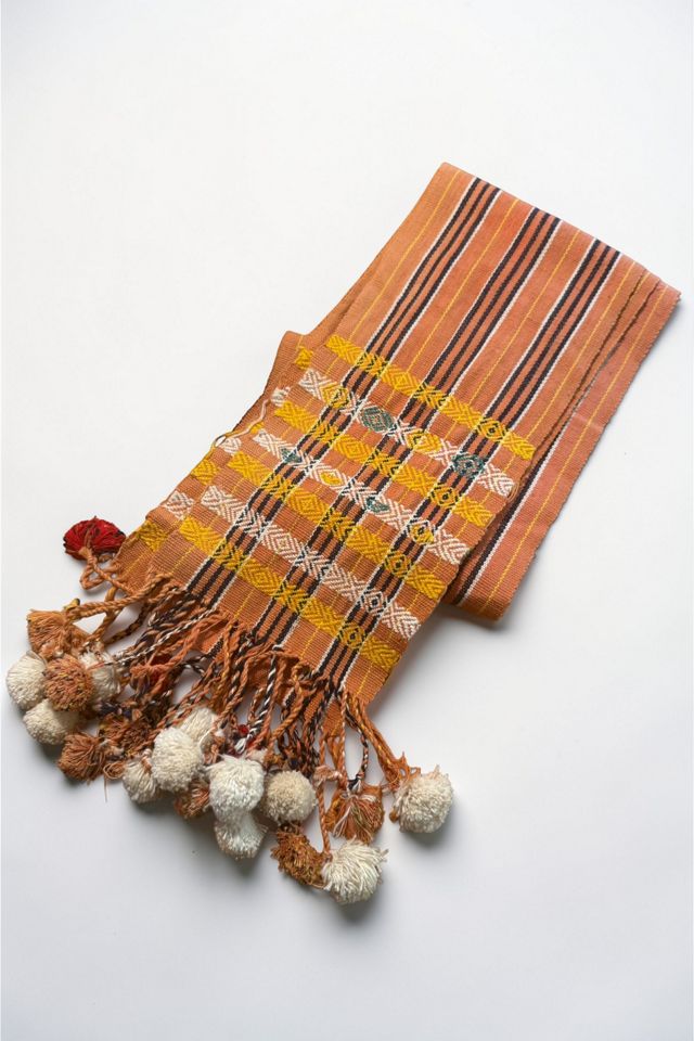Vintage Hand Woven Ball Fringe Striped Sash Selected by Personal Choice #1