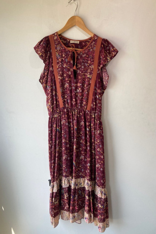 Ulla Johnson Maroon Floral Midi Dress Selected by The Curatorial Dept.