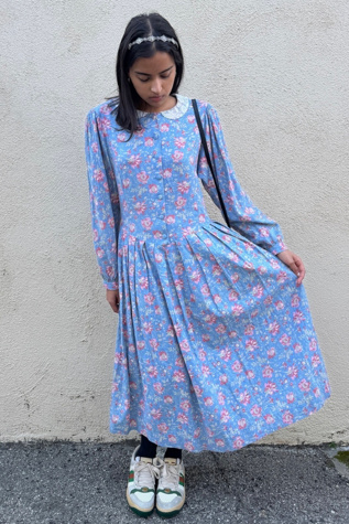 Laura Ashley Blue and Pink Floral Dress Selected by The Curatorial Dept.