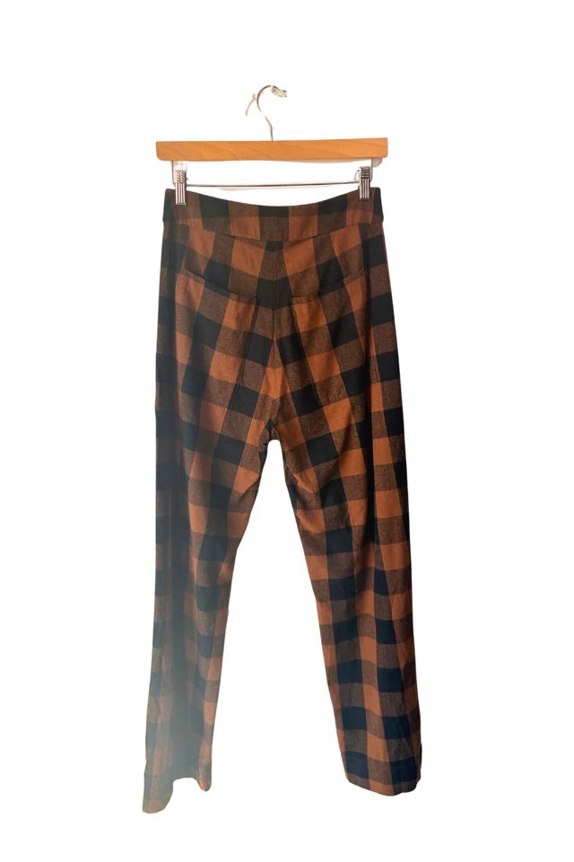 Ali Golden Brown Gingham Raw Silk Pants Selected by The Curatorial Dept. #1