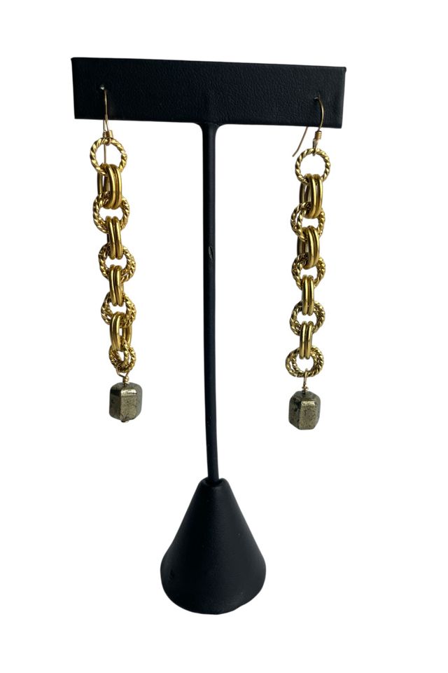 Vintage Gold Chain Earrings With Pyrite Selected By Ankh By Racquel #1