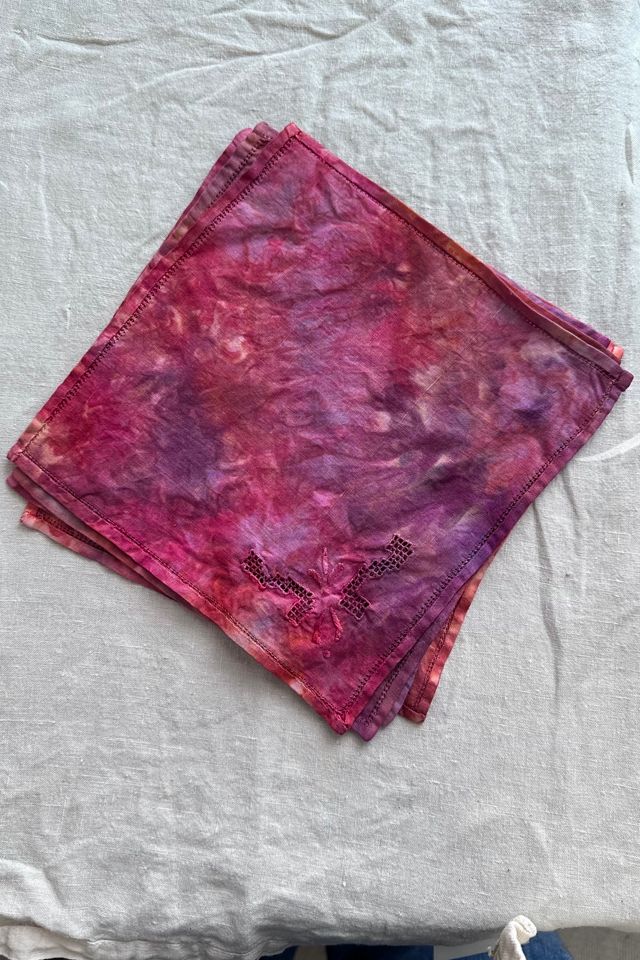 Vintage Hand Embroidered and Hand Dyed Linen Cocktail Napkin Red Selected by KA.TL.AK #1