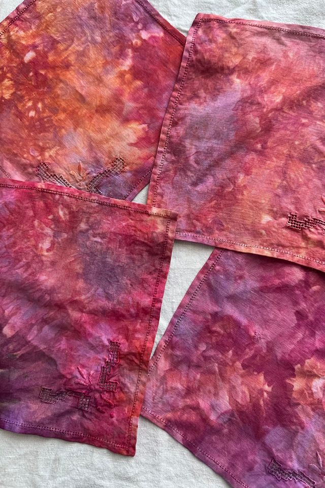 Vintage Hand Embroidered and Hand Dyed Linen Cocktail Napkin Red Selected by KA.TL.AK #2