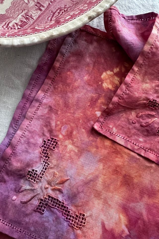 Vintage Hand Embroidered and Hand Dyed Linen Cocktail Napkin Red Selected by KA.TL.AK #3