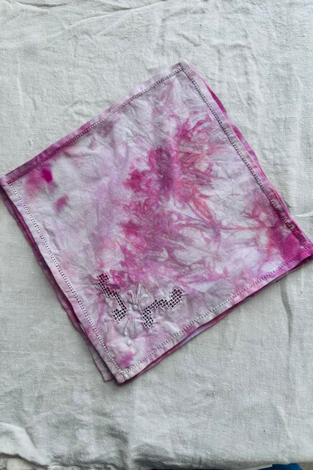 Vintage Hand Embroidered and Hand Dyed Linen Cocktail Napkin Pink Selected by KA.TL.AK #1