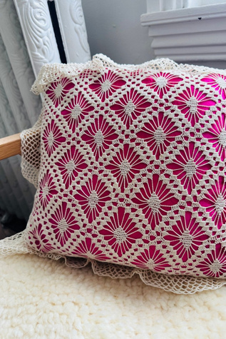Vintage Handmade Boudoir Pillow with Lace work over Pink Satin Selected by KA.TL.AK
