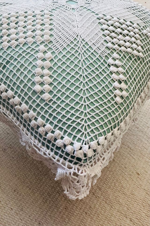 Vintage Handmade Boudoir Pillow with Lace work over Green Satin Selected by KA.TL.AK #1