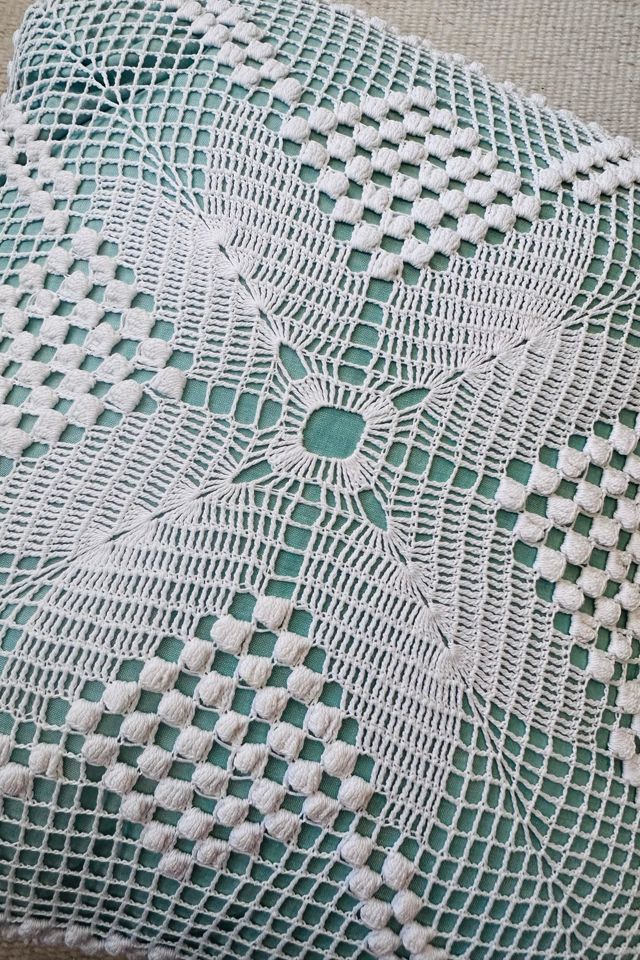 Vintage Handmade Boudoir Pillow with Lace work over Green Satin Selected by KA.TL.AK #2