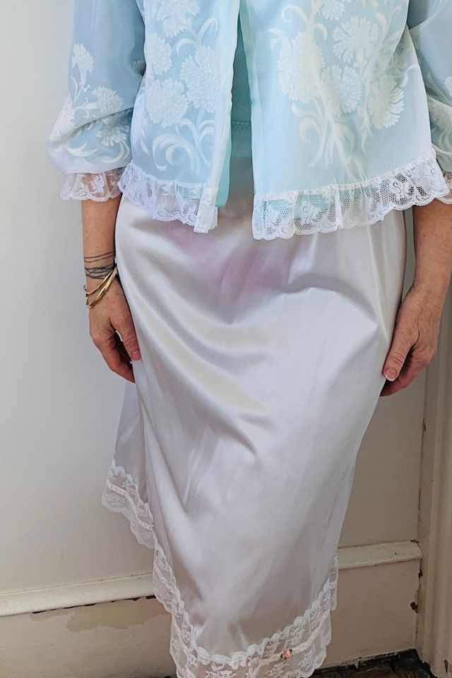 Light Gray Ice Blue Slip with Lace and Rosebud at Hem Selected by KA.TL.AK #1