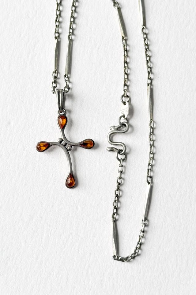 Modernist Mid-Century Sterling Silver Amber Cross Pendant Selected by MARMALADE #1
