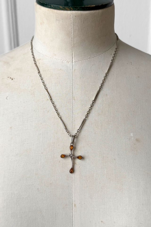 Modernist Mid-Century Sterling Silver Amber Cross Pendant Selected by MARMALADE #2