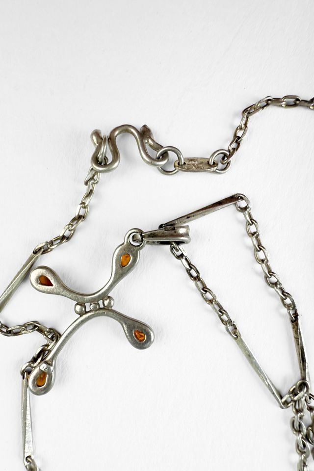 Modernist Mid-Century Sterling Silver Amber Cross Pendant Selected by MARMALADE #3