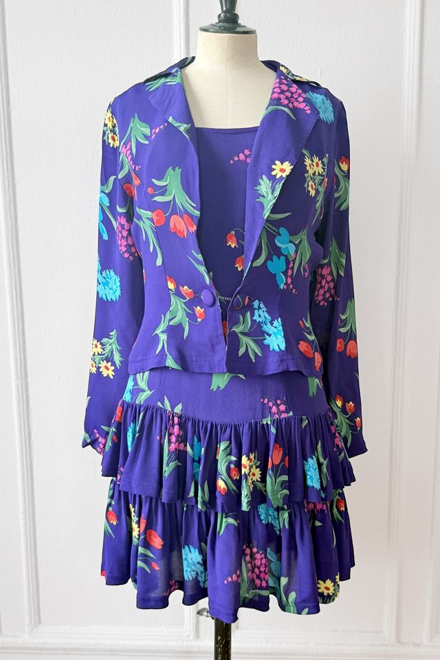 Vintage Betsey Johnson Punk Label 80s Floral Flounce Dress and Jacket Set Selected by MARMALADE #1
