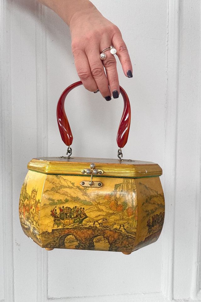70s Scenic Lucite Handle Octagonal Wooden Box Bag Selected by MARMALADE #1