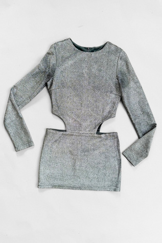 Y2K Metallic Silver Peek-a-Boo Mini Dress Selected by MARMALADE
