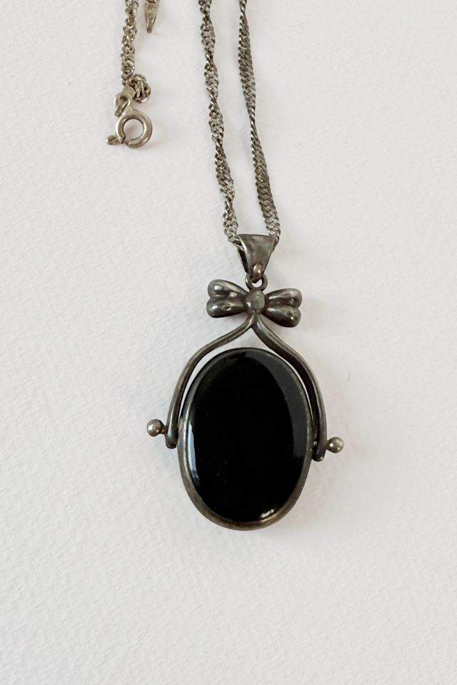 Antique Mother of Pearl Black Glass  Sterling Silver Swivel Pendant Selected by MARMALADE #1