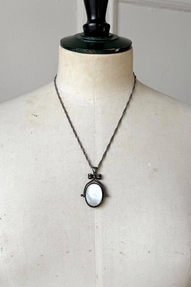 Antique Mother of Pearl Black Glass  Sterling Silver Swivel Pendant Selected by MARMALADE #2