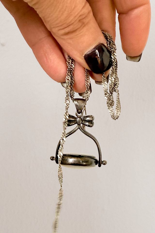 Antique Mother of Pearl Black Glass  Sterling Silver Swivel Pendant Selected by MARMALADE #3