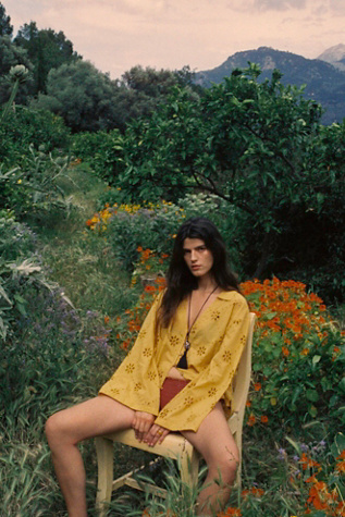 Matthew Williamson x Free People Mesquida Broderie Anglais Button Down at Free People in Yellow, Size: XS
