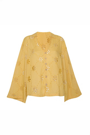 Женский топ Matthew Williamson x Free People Mesquida Broderie Anglais Button Down, цвет: Золотой сияющий — фото 6