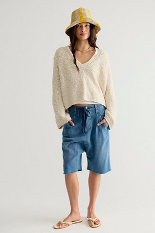 Heartland V-Neck Knit Pullover by Free People in White, Size: L