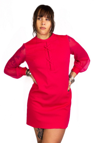 70s Fuchsia Sheer Sleeve Mini Dress Selected by Black Shag Vintage