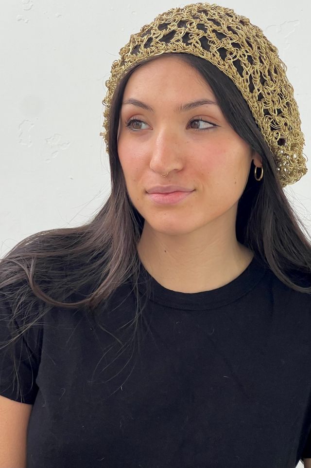 Vintage Crocheted Golden Beret Selected by Anna Corinna #2