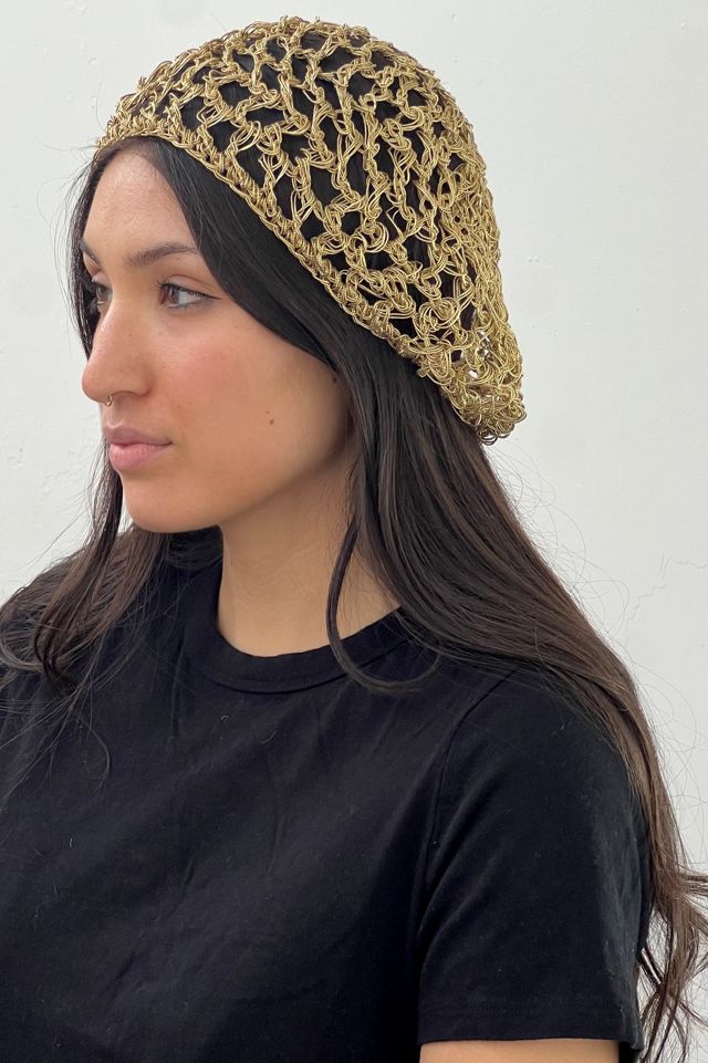 Vintage Crocheted Golden Beret Selected by Anna Corinna #3