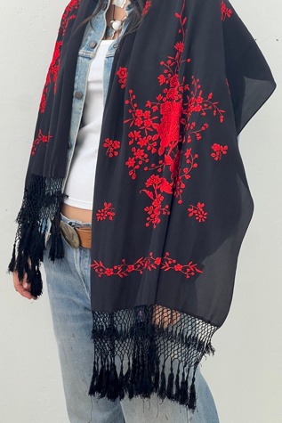 Vintage Silk Hand Embroidered Midnight Shawl Selected by Anna Corinna
