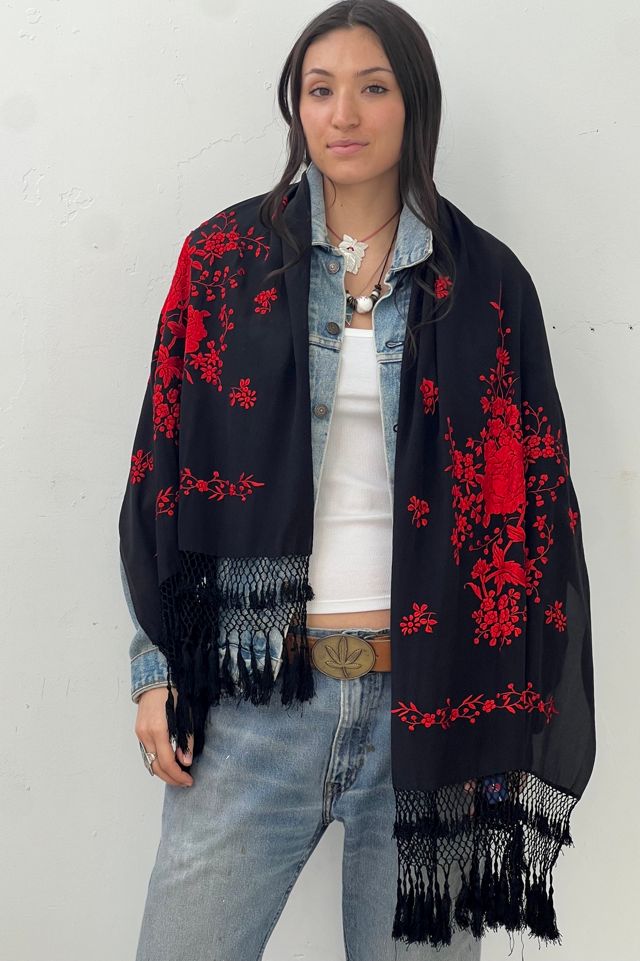 Vintage Silk Hand Embroidered Midnight Shawl Selected by Anna Corinna #1